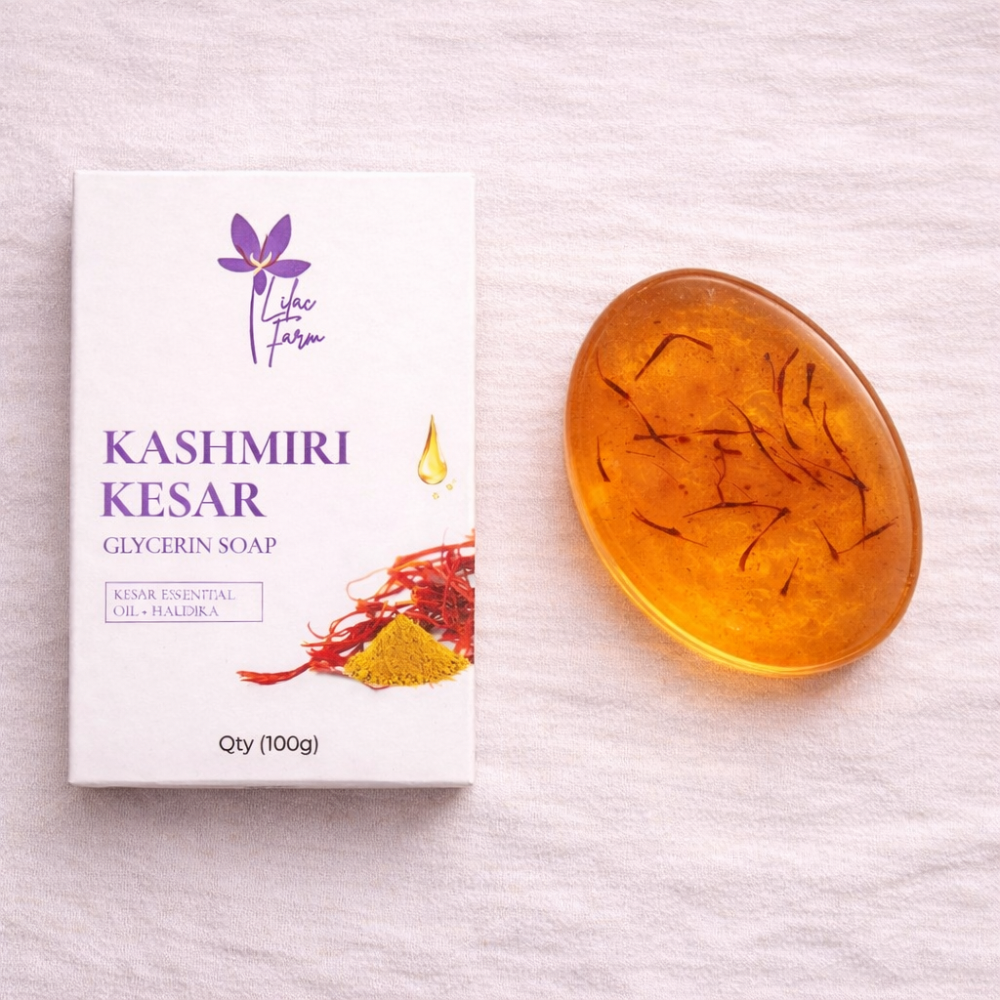 Kashmiri kesar glycerin soap with packaging and saffron infused transparent soap bar