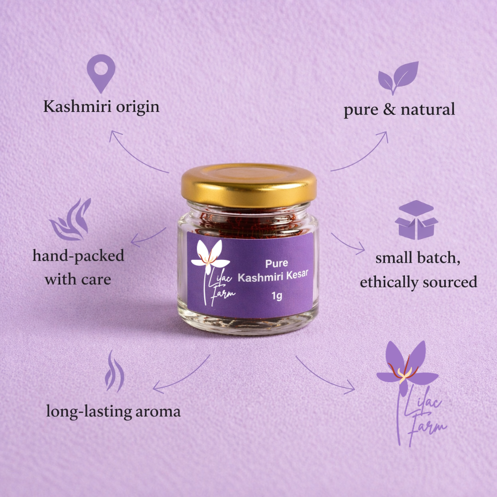 Pure Kashmiri Kesar saffron features – Kashmiri origin, pure and natural, hand-packed, small batch saffron